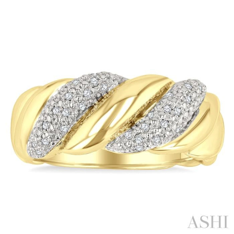 1/10 Ctw Bold Puffed Ribbed Swirl Round Cut Diamond Fashion Band in Yellow Gold Vermeil