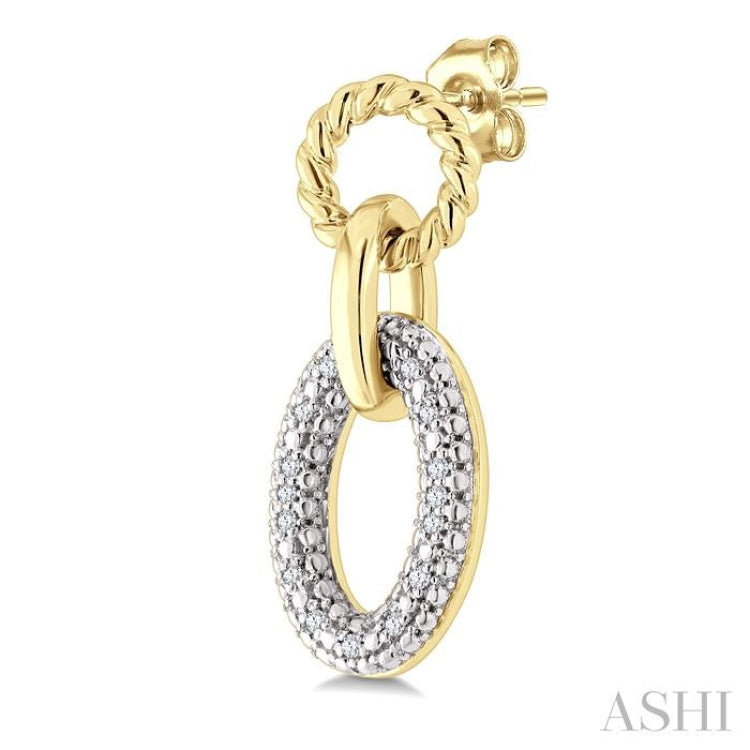 1/10 Ctw Oval Shaped Open Window Link Round Cut Diamond Earring in Yellow Gold Vermeil
