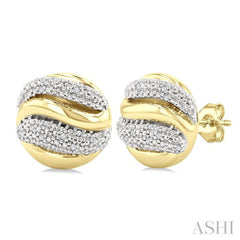 1/10 Ctw Circular Shape Bold Puffed Ribbed Swirl Round Cut Diamond Fashion Stud Earring in Yellow Gold Vermeil