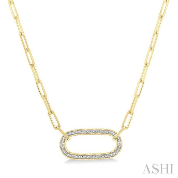 1/10 Ctw Paperclip Round Cut Diamond Fashion Pendant With Chain in Yellow Gold Vermeil