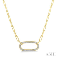 1/10 Ctw Paperclip Round Cut Diamond Fashion Pendant With Chain in Yellow Gold Vermeil