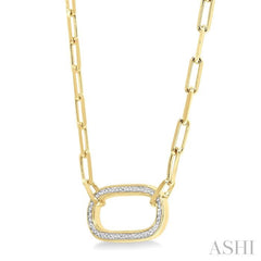 1/10 Ctw Paperclip Round Cut Diamond Fashion Pendant With Chain in Yellow Gold Vermeil