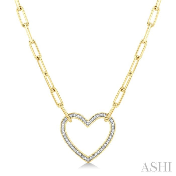 1/10 Ctw Heart Frame Round Cut Diamond Fashion Pendant With Paperclip Chain in Yellow Gold Vermeil