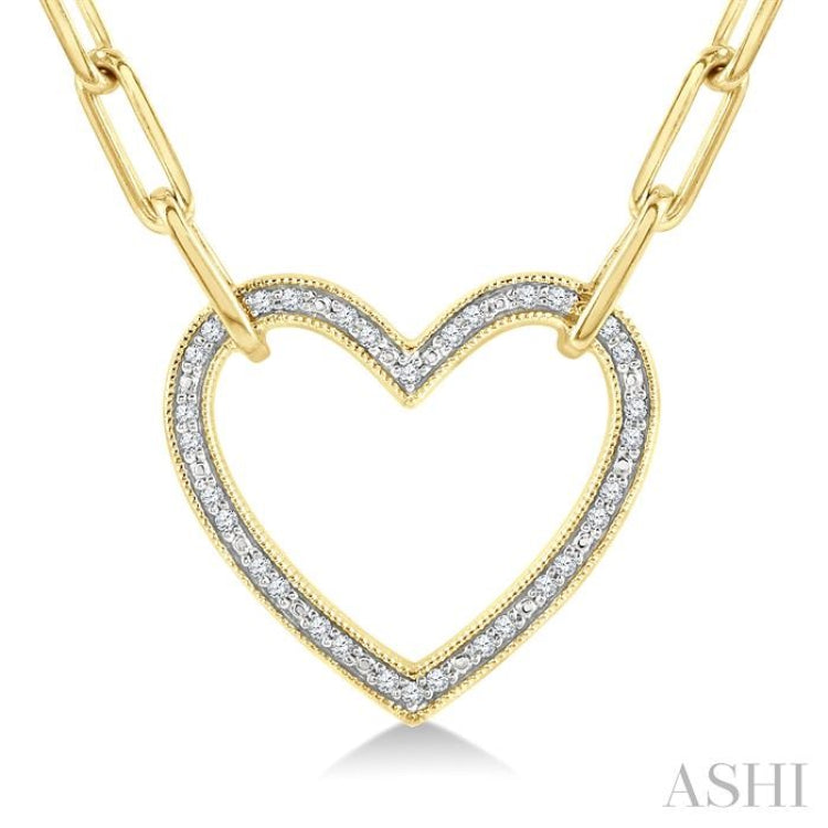 1/10 Ctw Heart Frame Round Cut Diamond Fashion Pendant With Paperclip Chain in Yellow Gold Vermeil