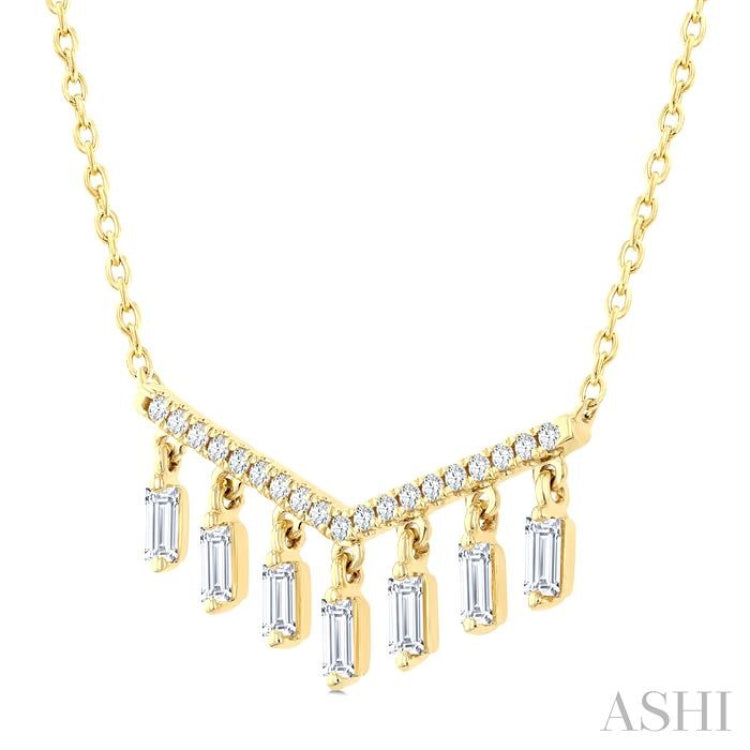 1/2 Ctw Mini Chandelier Baguette and Round Cut Diamond Fashion Necklace in 14K Yellow Gold