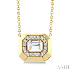 1/3 Ctw Open Window Octagonal Shape Emerald and Round Cut Diamond Fashion Pendant With Chain in 14K Yellow Gold