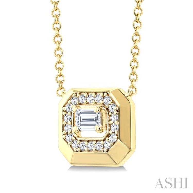 1/3 Ctw Open Window Octagonal Shape Emerald and Round Cut Diamond Fashion Pendant With Chain in 14K Yellow Gold