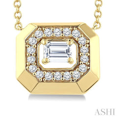 1/3 Ctw Open Window Octagonal Shape Emerald and Round Cut Diamond Fashion Pendant With Chain in 14K Yellow Gold