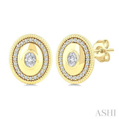 1/3 Ctw Art Deco Oval and Round Cut Diamond Bold Fashion Stud Earring in 14K Yellow Gold
