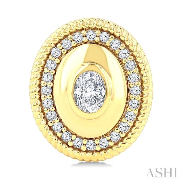 1/3 Ctw Art Deco Oval and Round Cut Diamond Bold Fashion Stud Earring in 14K Yellow Gold