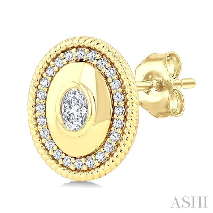 1/3 Ctw Art Deco Oval and Round Cut Diamond Bold Fashion Stud Earring in 14K Yellow Gold