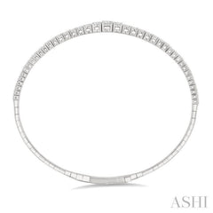 2 Ctw Round Cut Diamond Halfway Graduated Flex Bangle in 14K White Gold