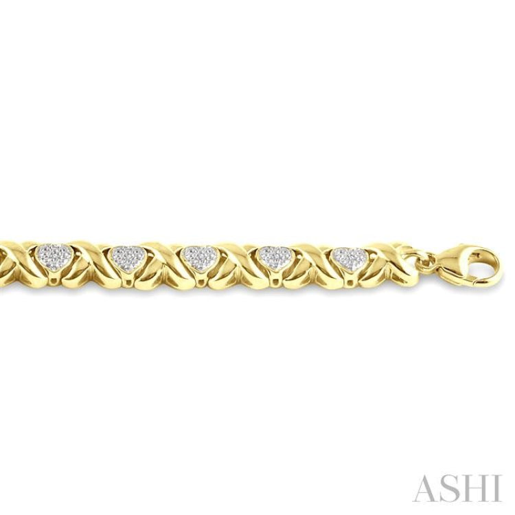 1/10 Ctw 'X' and Heart Round Cut Diamond Bracelet in Yellow Gold Vermeil