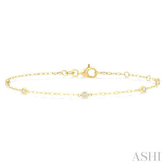 1/6 Ctw Round Cut Diamond Paperclip Station Bracelet in 14K Yellow Gold