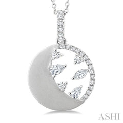 3/8 Ctw Crescent Accent Circle Marquise, Pear and Round Cut Diamond Fashion Pendant With Chain in 14K White Gold