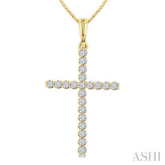1/4 Ctw Round Cut Diamond Cross Fashion Pendant With Chain in 14K Yellow Gold