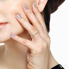 1.25 MM Round Cut Green Emerald and 1/20 Ctw Round Cut Diamond Precious Half Eternity Wedding Band in 14K Yellow Gold
