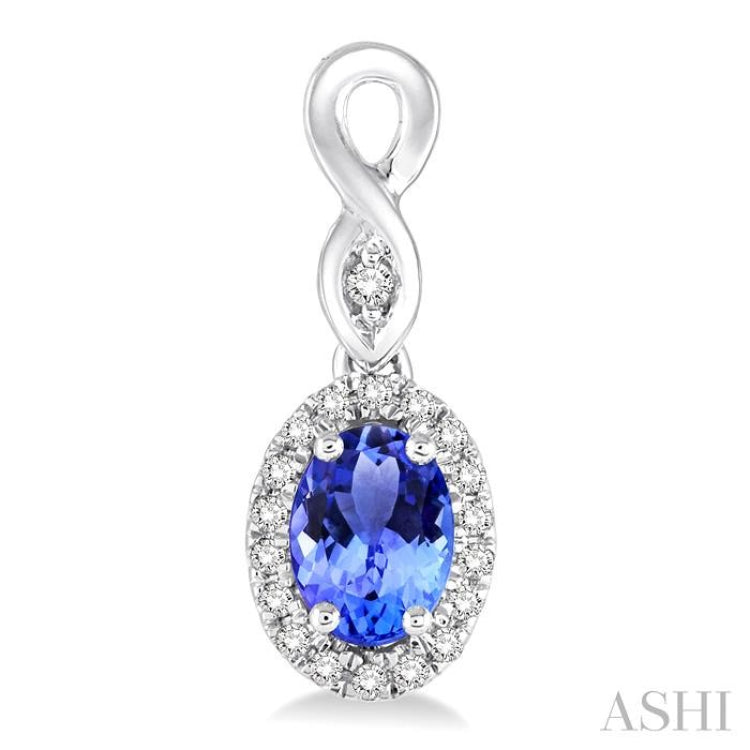 5x3 MM Oval Cut Tanzanite and 1/6 Ctw Round Cut Diamond Earrings in 14K White Gold