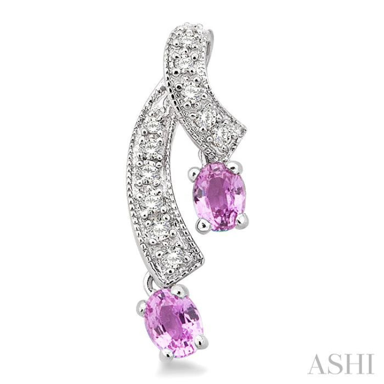 4x3 MM Oval Cut Pink Sapphire and 1/5 Ctw Round Cut Diamond Precious Earrings in 14K White Gold