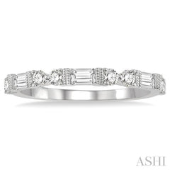 1/2 Ctw Segmented Art Deco Baguette and Round Cut Diamond Stackable Band in 14K White Gold