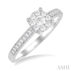 1/3 Ctw Lovebright Round Cut Diamond Engagement Ring in 14K White Gold
