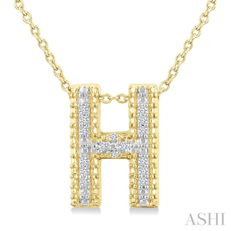 1/20 Ctw Bubble Accent Initial 'H' Round Cut Diamond Fashion Pendant With Chain in Yellow Gold Vermeil
