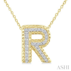 1/20 Ctw Bubble Accent Initial 'R' Round Cut Diamond Fashion Pendant With Chain in Yellow Gold Vermeil
