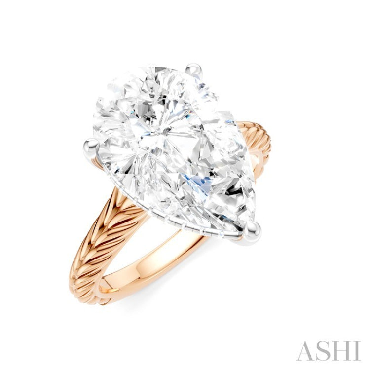 1/8 Ctw Pear Shape Round Cut Diamond Akari Wheat Shank Semi-Mount Engagement Ring in 14K Rose and White Gold