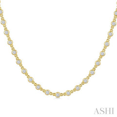 2 Ctw Bezel Set Round Cut Diamond Station Necklace in 14K Yellow Gold
