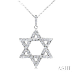3/4 Ctw Star of David Round Cut Diamond Fashion Pendant With Chain in 14K White Gold