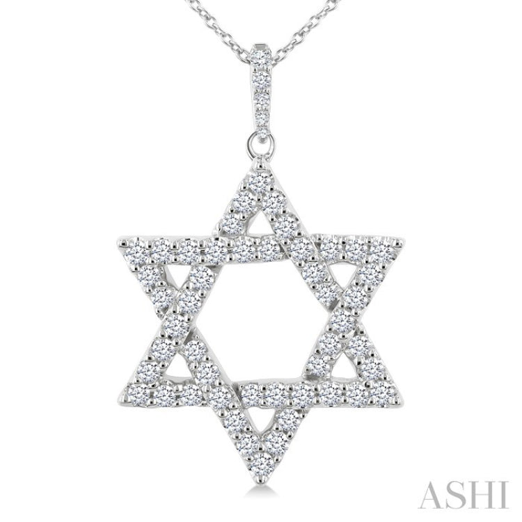 3/4 Ctw Star of David Round Cut Diamond Fashion Pendant With Chain in 14K White Gold