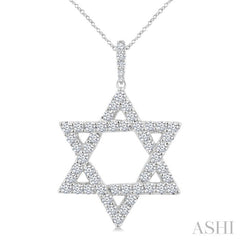 1 1/2 Ctw Star of David Round Cut Diamond Fashion Pendant With Chain in 14K White Gold