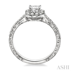 5/8 Ctw Diamond Engagement Ring with 1/4 Ct Princess Cut Center Stone in 14K White Gold