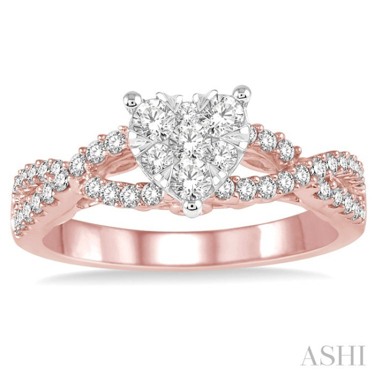 3/4 Ctw Round Cut Diamond Heart Shape Lovebright Ring in 14K Rose and White Gold