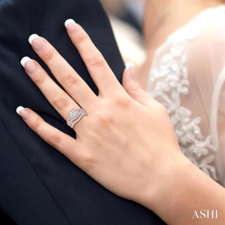 1 1/6 Ctw Diamond Wedding Set with 1 Ctw Princess Cut Engagement Ring and 1/5 Ctw Wedding Band in 14K Rose Gold