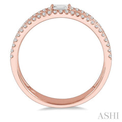 1/3 Ctw Three Row Layered Baguette & Round Diamond Fashion Ring in 14K Rose Gold
