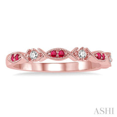 1.25 MM Round Cut Ruby and 1/20 Ctw Round Cut Diamond Precious Half Eternity Wedding Band in 14K Rose Gold