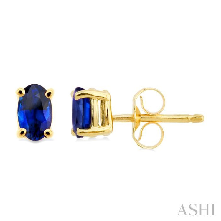 5x3 MM Oval Cut Sapphire Stud Earrings in 14K Yellow Gold