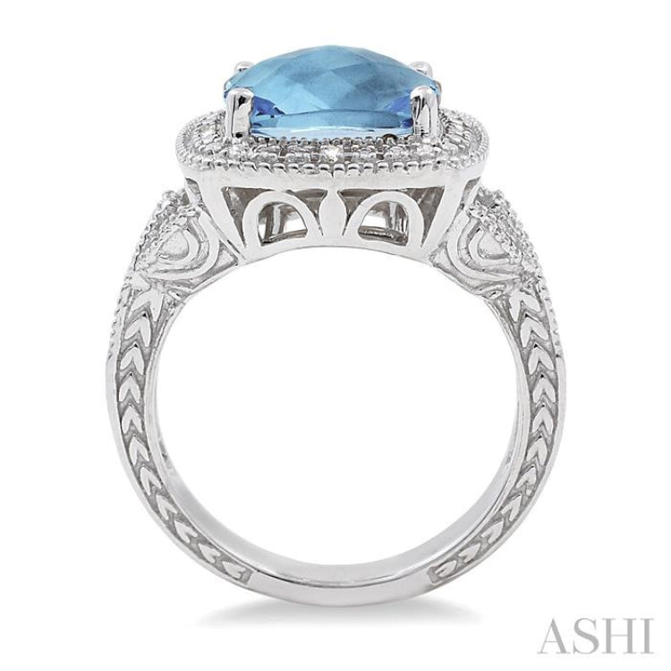 10x10 MM Cushion Shape Blue Topaz and 1/20 Ctw Round Cut Diamond Ring in Sterling Silver