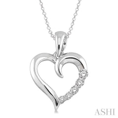 1/50 Ctw Round Cut Diamond Heart Shape Diamond Pendant in Sterling Silver with Chain