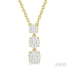 1/3 Ctw Round Cut Lovebright Diamond Layered Pendant With Chain in 14K Yellow Gold