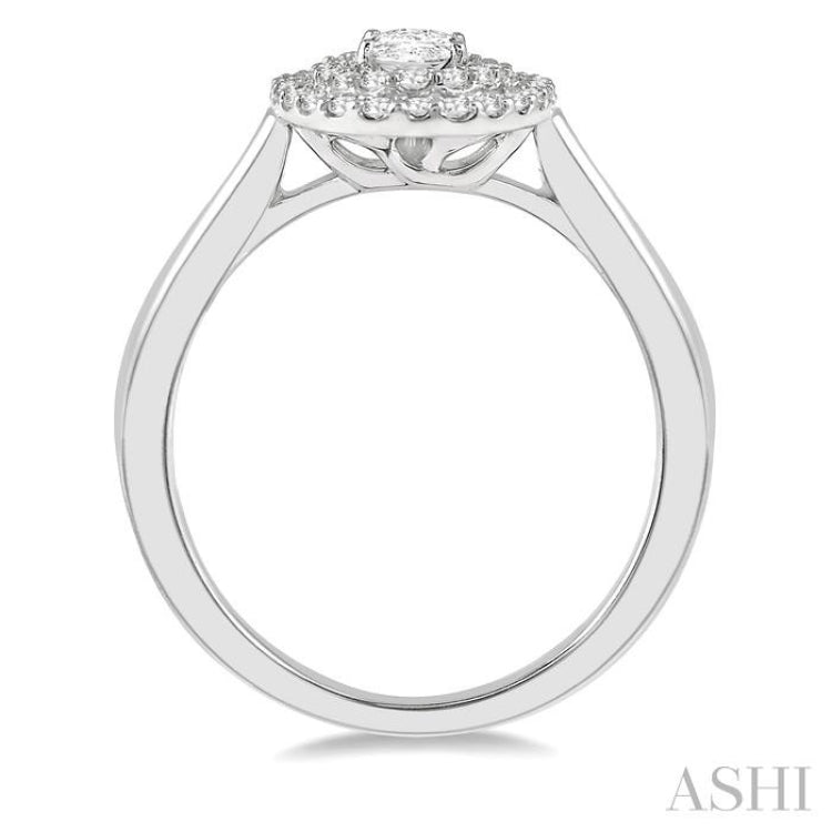 3/4 Ctw Round & Oval Cut Diamond Ladies Engagement Ring with 1/2 Ctw Oval Cut Center Stone in 14K White Gold