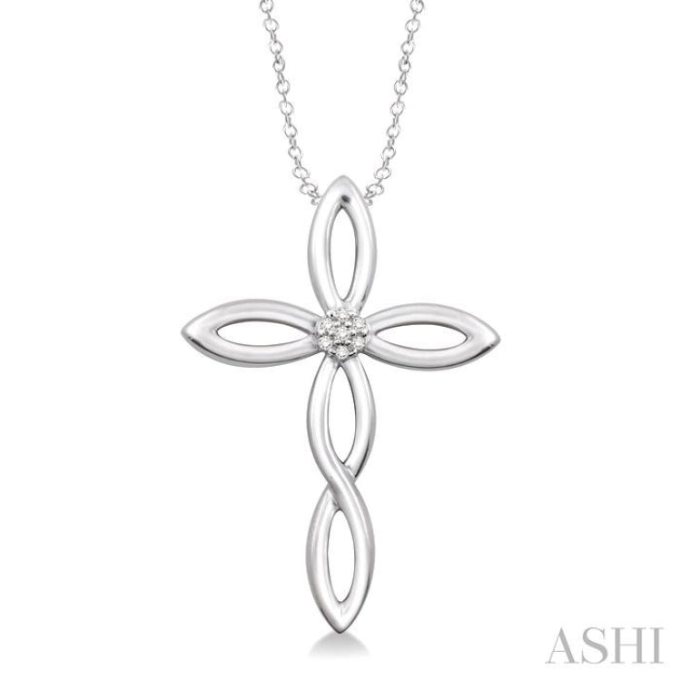 1/50 Ctw Round Cut Diamond Cross Pendant in Sterling Silver with Chain
