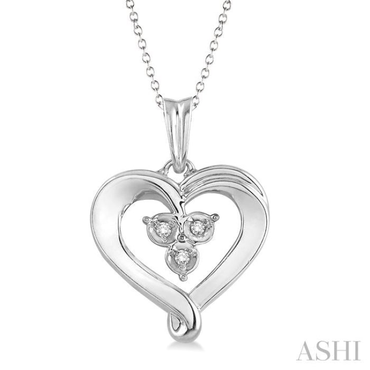 1/50 Ctw Round Cut Diamond Heart Pendant in Sterling Silver with Chain