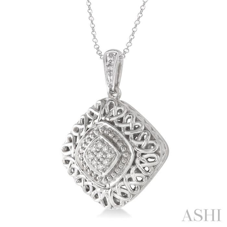1/20 Ctw Cushion Shape Round Cut Diamond Pendant in Sterling Silver with Chain