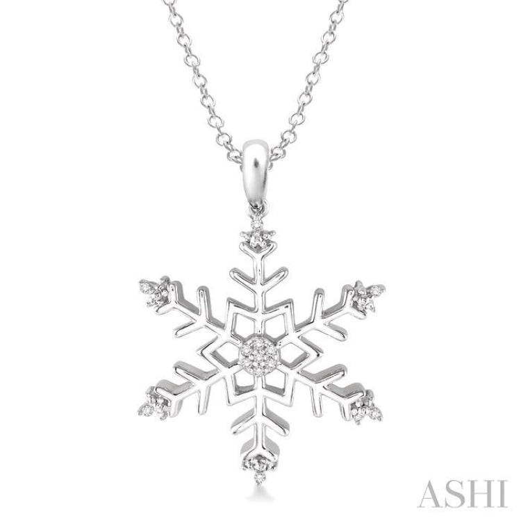 1/20 Ctw Round Cut Diamond Snowflake Pendant in Sterling Silver with Chain