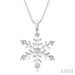 1/20 Ctw Round Cut Diamond Snowflake Pendant in Sterling Silver with Chain