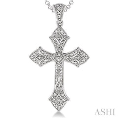 1/20 Ctw Round Cut Diamond Cross Pendant in Sterling Silver with Chain