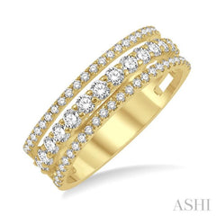 3/4 Ctw Round Cut Diamond Split Triple Band in 14K Yellow Gold