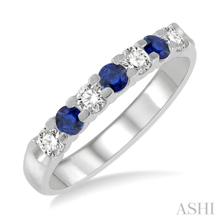 2.6 MM Sapphire and 1/4 Ctw Round Cut Diamond Precious Wedding Band in 14K White Gold